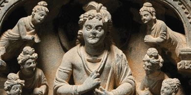 ‘Maitreys and Buddha with Attendants’, a 2nd Century grey schist sculpture from the Estate of Khorshed Karanjavala