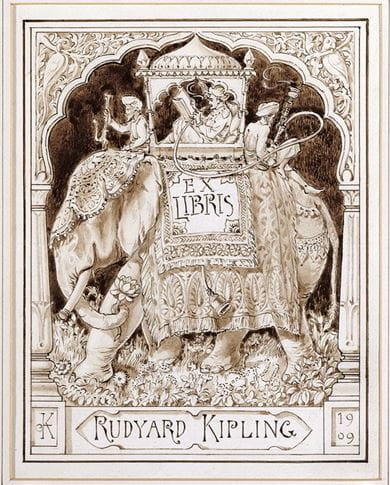 Rudyard Kipling’s bookplate ‘Ex Libris,’ by Lockwood Kipling, 1909, (c) National Trust, John Hammond