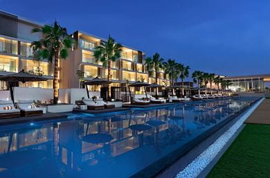 The main facade of The Oberoi Beach Resort Al Zorah