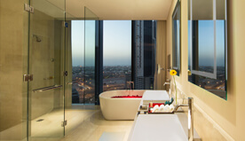 Luxury Hotel Suite With Balcony The Oberoi Dubai Five Star Luxury Bathrooms With Walk In Wardrobe Standalone Bathtub Views Of The City